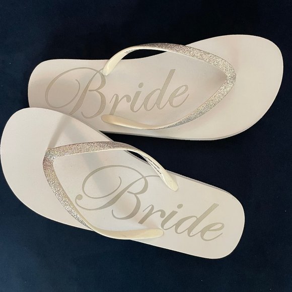 Glitter Silver Bride Flip Flops - L (9/10) - Picture 1 of 4